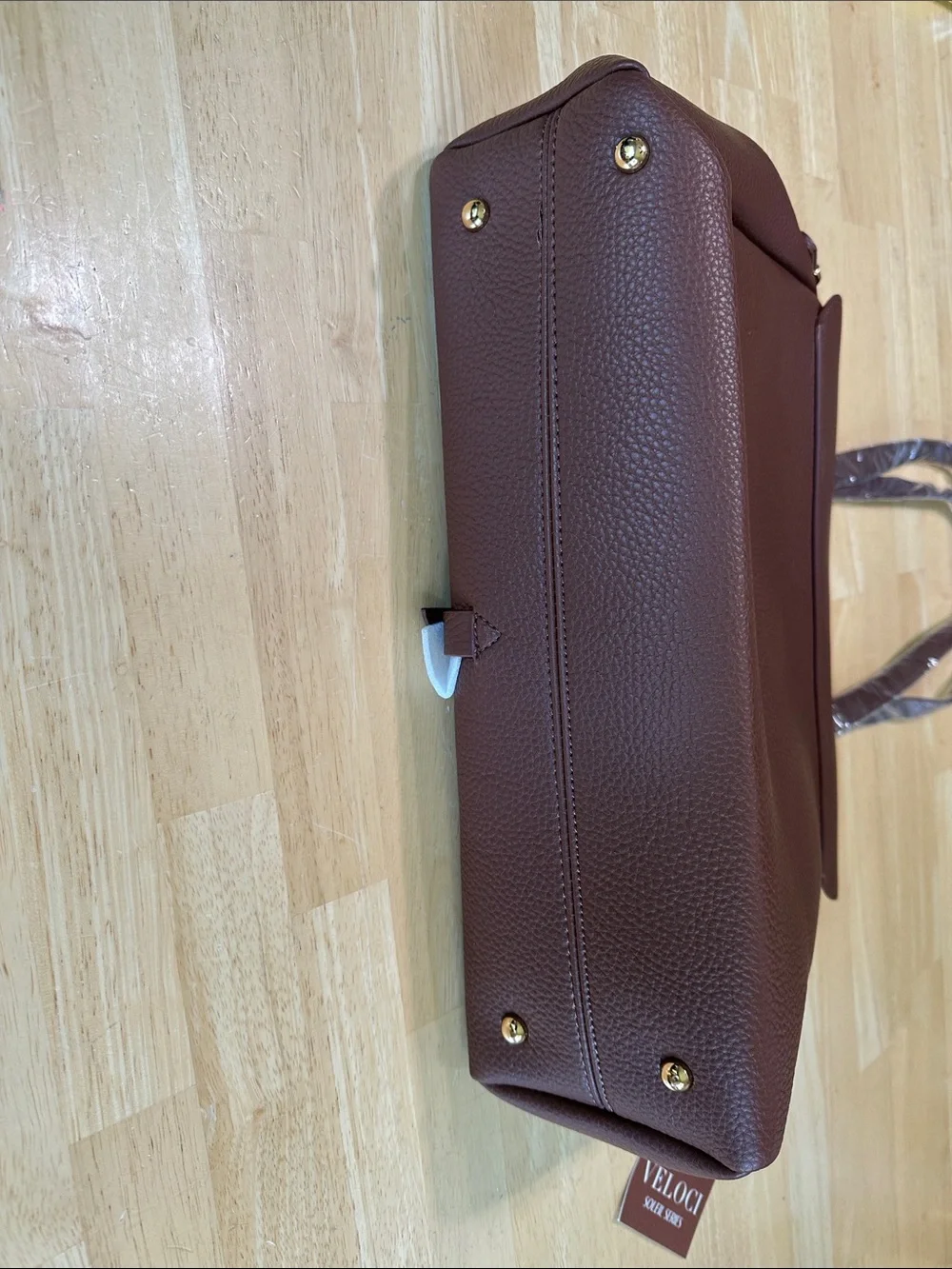 VELOCIO Brown Pebbled Tote with Flap and Tassel